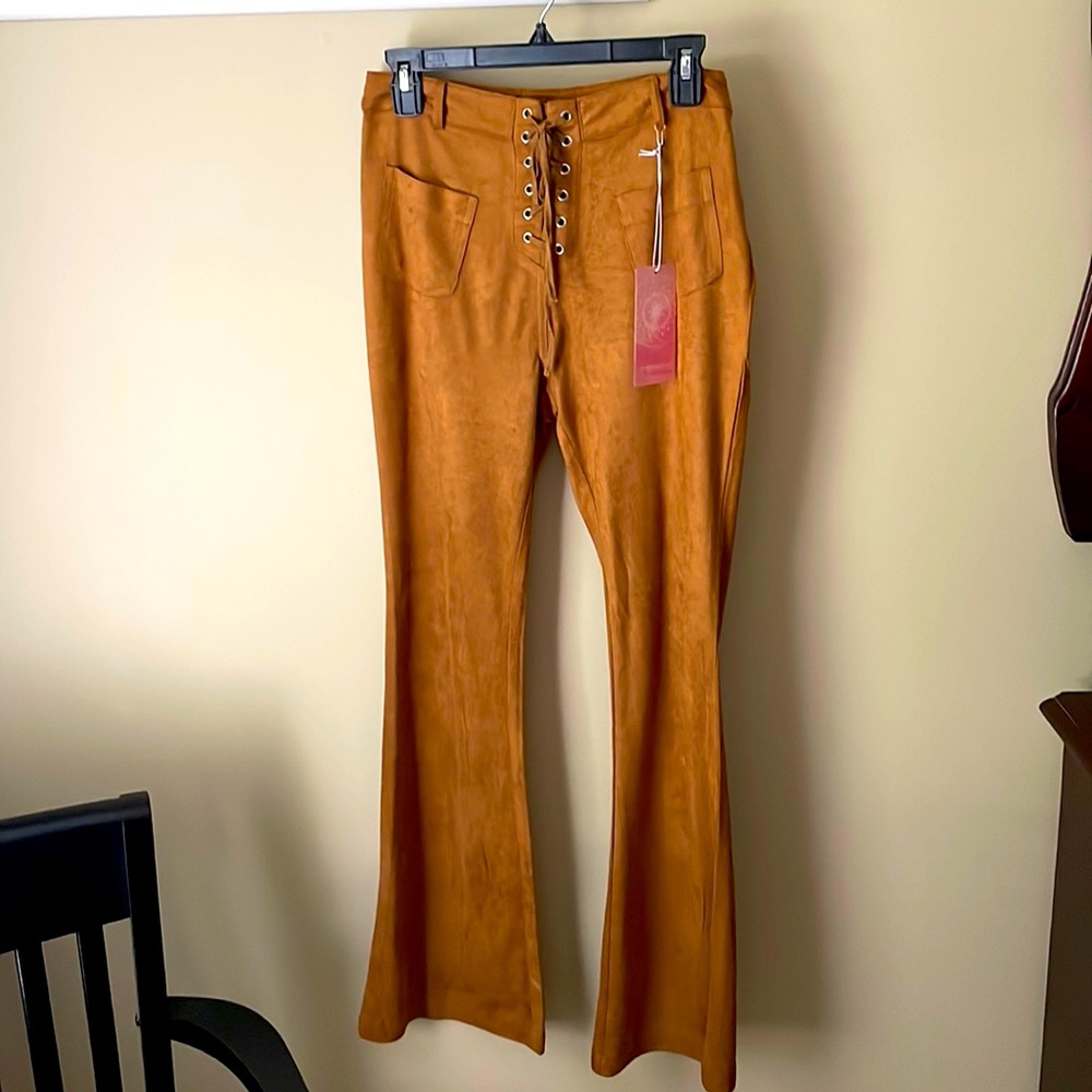 Faux suede flair pants